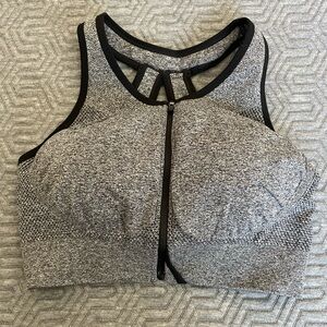 Front-zip Gray and Black Sports Bra